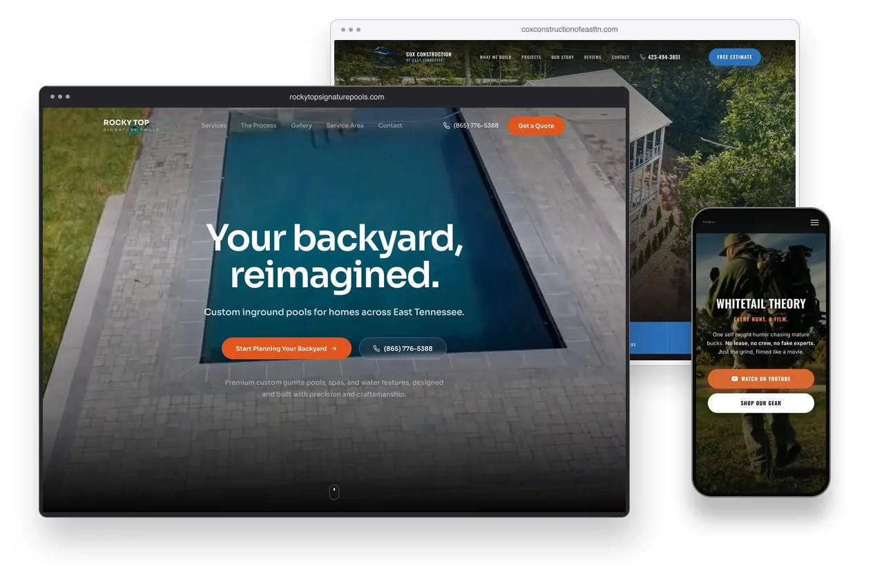 Custom client websites displayed on desktop and mobile screens