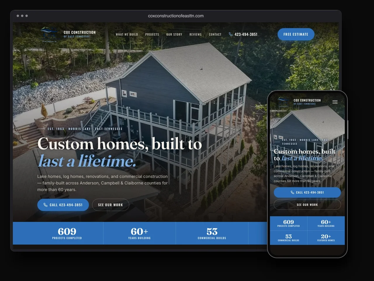 Cox Construction of East TN website displayed on desktop and mobile
