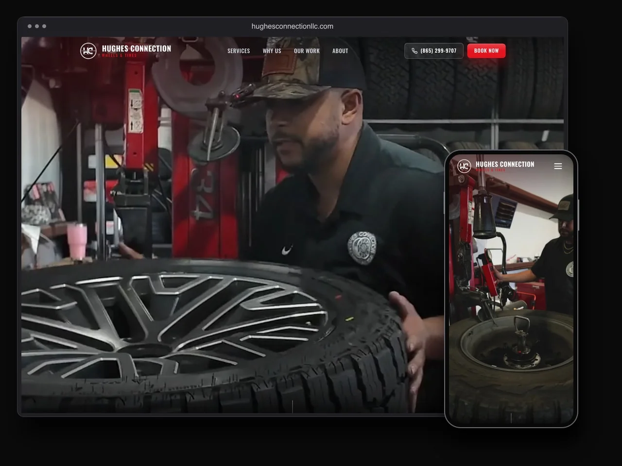 Hughes Connection automotive website displayed on desktop and mobile