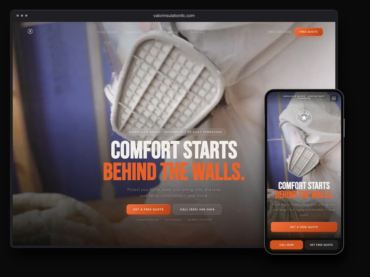 Valor Insulation LLC website displayed on desktop and mobile